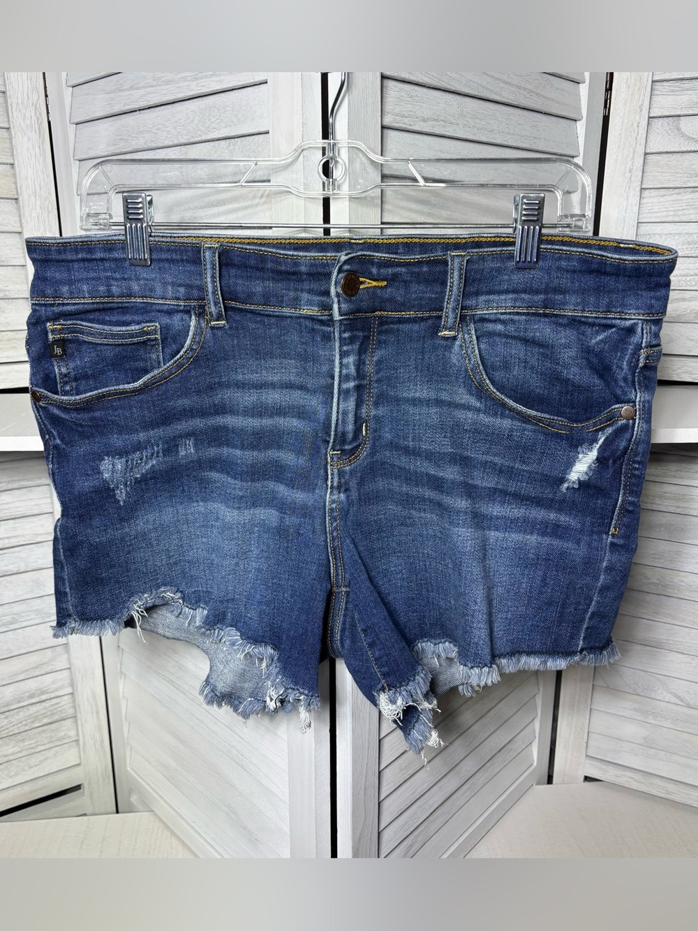 Judy Blue XL Distressed Raw Hem Denim Shorts Dark Wash Stretch